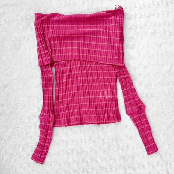 NWT- FREE PEOPLE Snowbunny Ribbed Off The Shoulder Top Pink - Picture 5 of 14